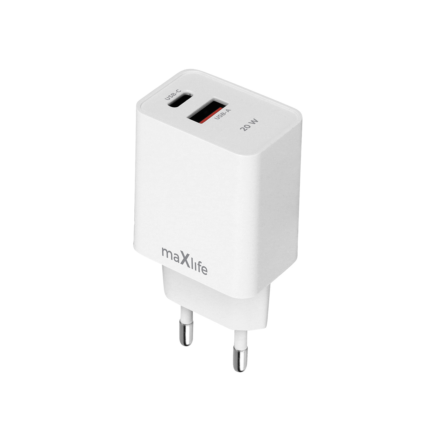 Maxlife MXTC-13-20AC PD QC laadija 1x USB-C 1x USB 20W valge