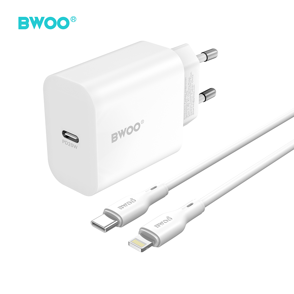 BWOO wall laadija CDA233 PD 20W 1x USB-C with USB-C - Lightning kaabel valge