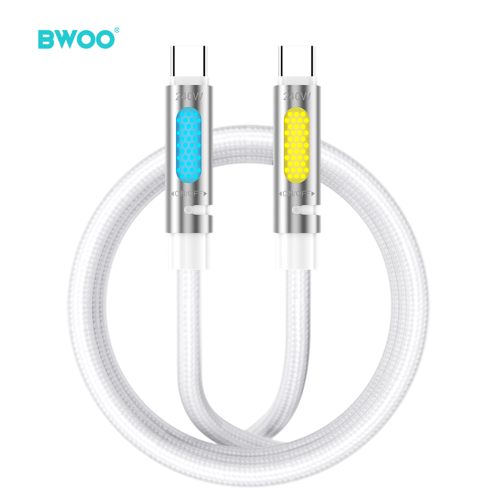BWOO 240W Super Fast Charging Data Kaabel With RGB Light valge X325C-C