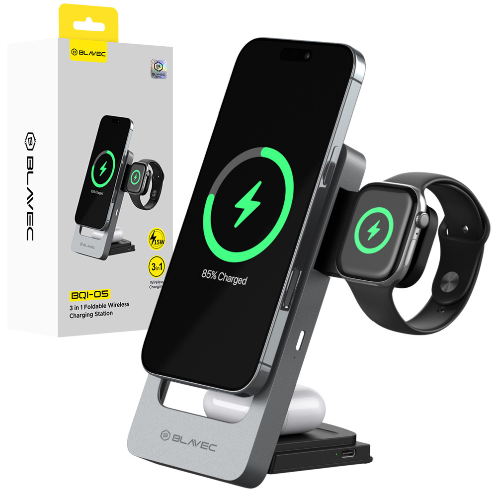 Blavec induktsioonlaadija BQI-05 Qi 15W magnetiline Magsafe 3 in 1 UniCharge (BQI05-QIMS) hõbedane