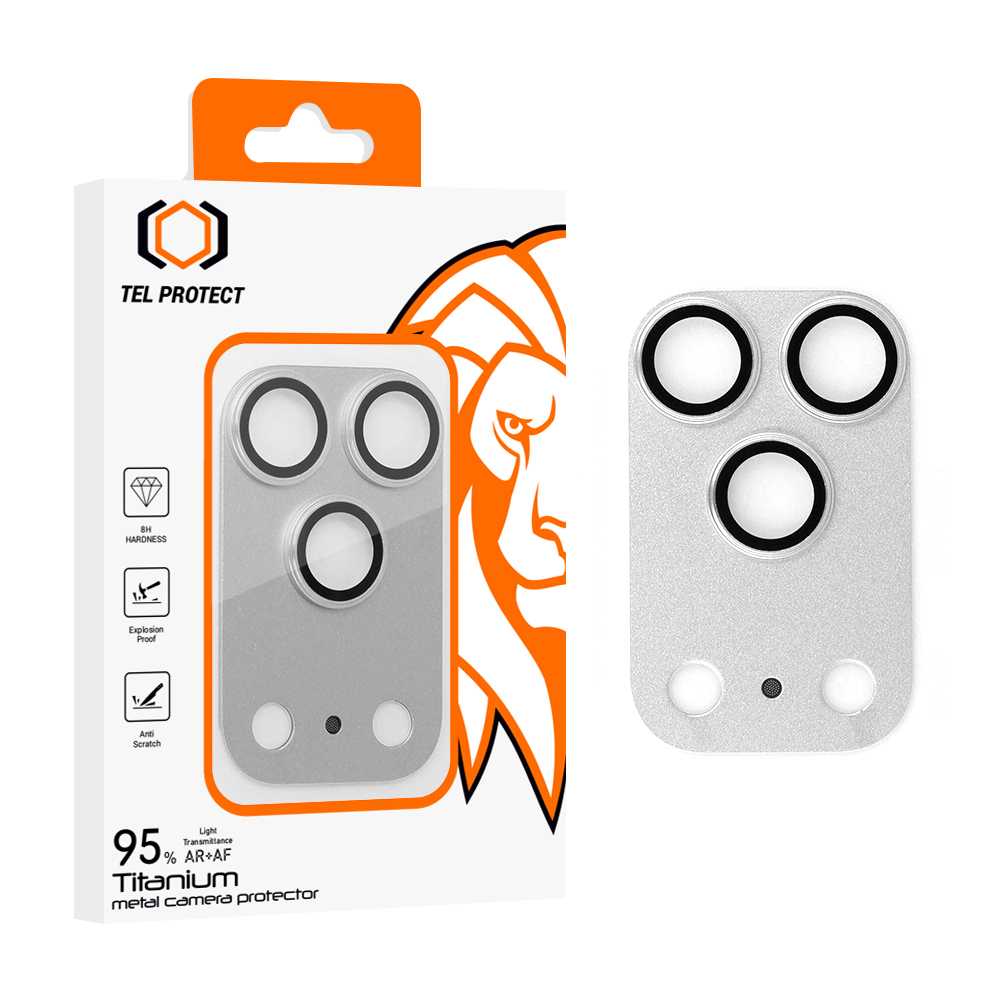 Tempered klaas Tel Protect 95% AR+AF Full Metal kaamera kaitse on camera for Iphone 17 Pro hõbedane (camera island)