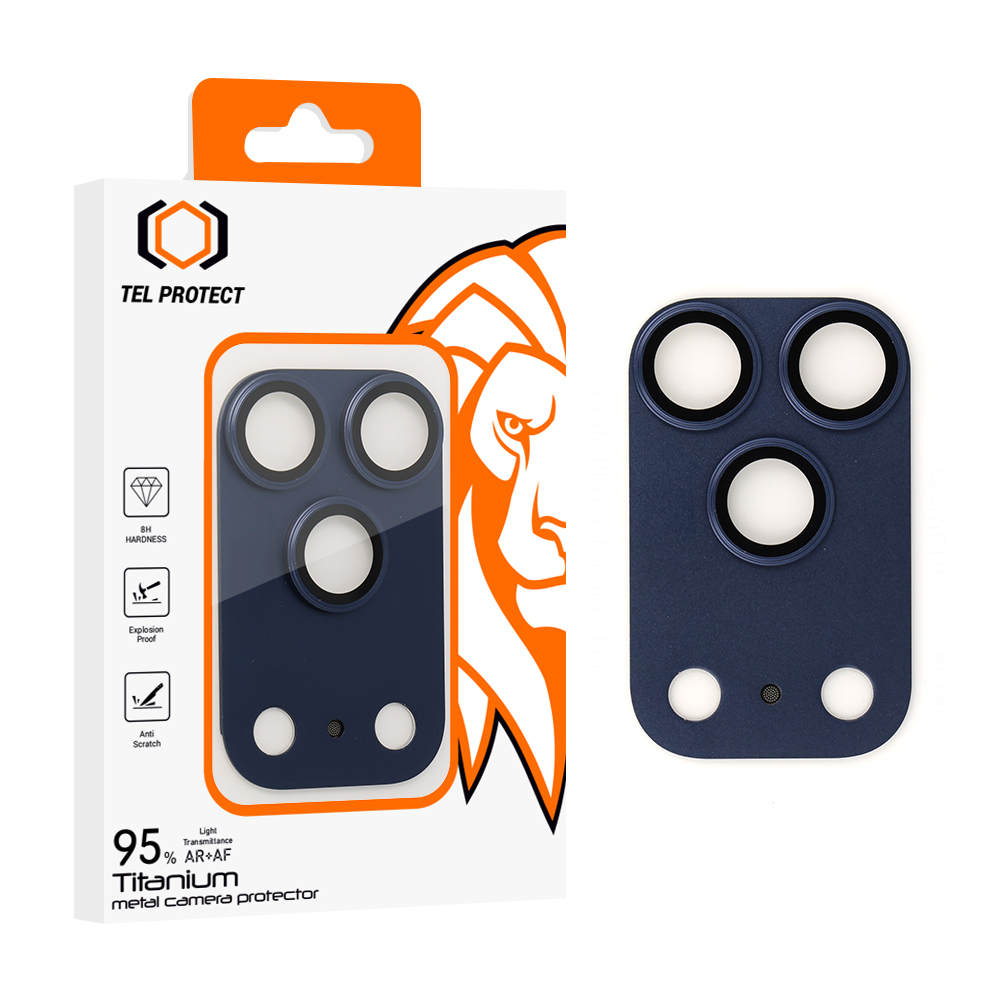 Tempered klaas Tel Protect 95% AR+AF Full Metal kaamera kaitse on camera for Iphone 17 Pro sinine (camera island)