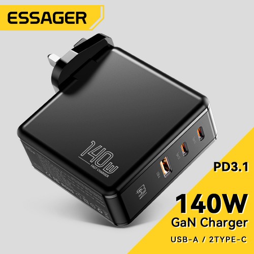 Laadija Essager "Gan Journey" Must 140W (2xPD / QC3.0)