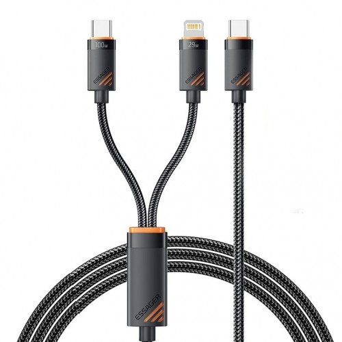 USB Kaabel Essager Triple 3in1 must Type-C / Type-C / Lightning 120cm