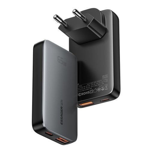 Laadija Essager "GaN Ultra" must 65W (1xPD / 1xQC3.0)