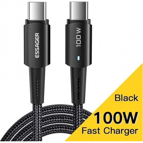 USB Kaabel Essager "Sunset" Must "Type-C / Type-C" 200cm (kuni 100W)