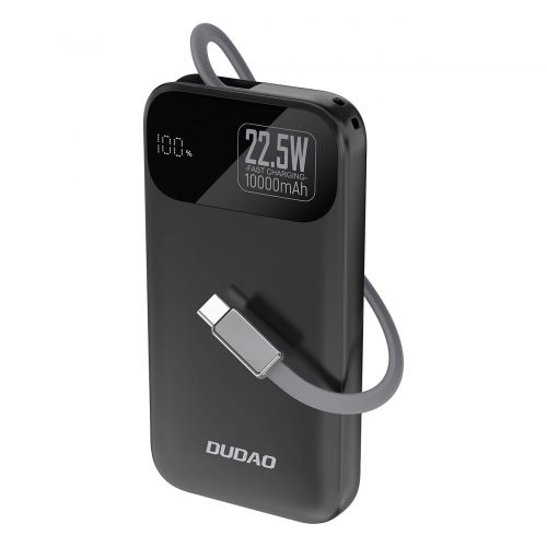 Akupank Dudao "K31" must 10000mAh 22.5W (PD) + sisseehitatud kaabel