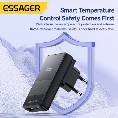 Laadija Essager "Ultra Thin" must 65W (PD / QC3.0)