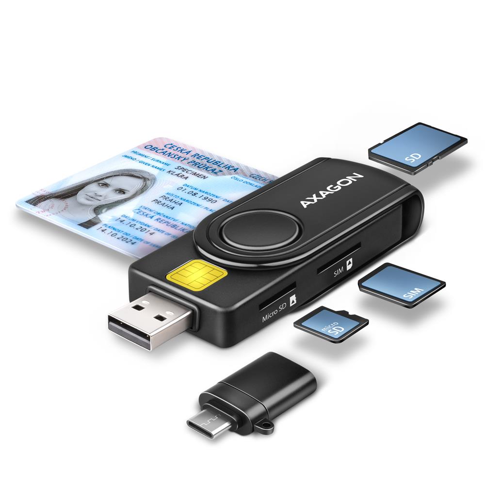 Axagon kaardilugeja USB-C+USB2.0 4 pesa SmartCard CRE-SMP2A