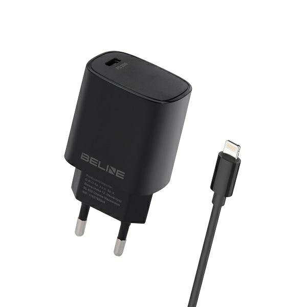 Beline Võrgulaadija 1x USB-C 20W + Lightning kaabel must PD 3.0 BLNCB20L