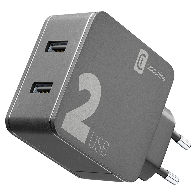 Cellularline Multipower 2 - 2x USB-A 12W + 12W mains laadija (must)