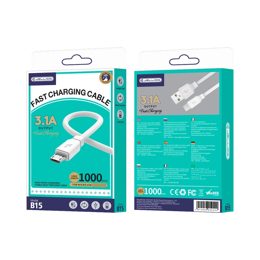 JELLICO kaabel B15 Micro 3.1A 1M Valge
