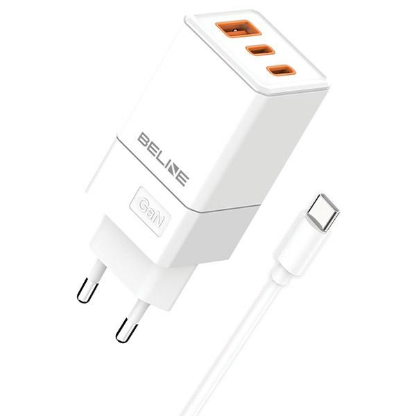 Beline Võrgulaadija 2x USB-C + 1x USB 65W + kaabel USB-C valge PD 3.0 + QC 3.0 BLN3CW65C GaN