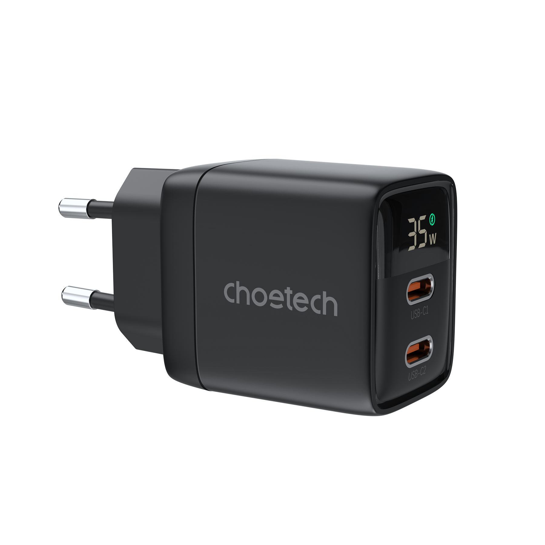Choetech PD6051 USB-C USB-C PD 35W GaN wall Laadija with display - must
