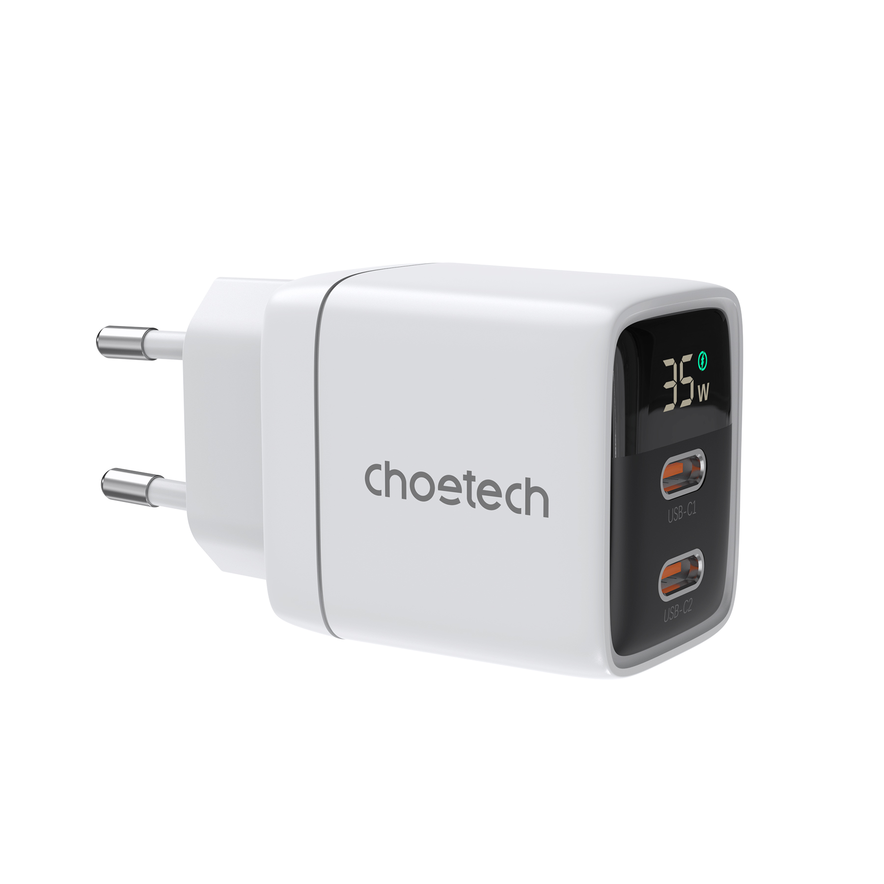 Choetech PD6051 2x USB-C PD 35W GaN wall Laadija with display - valge