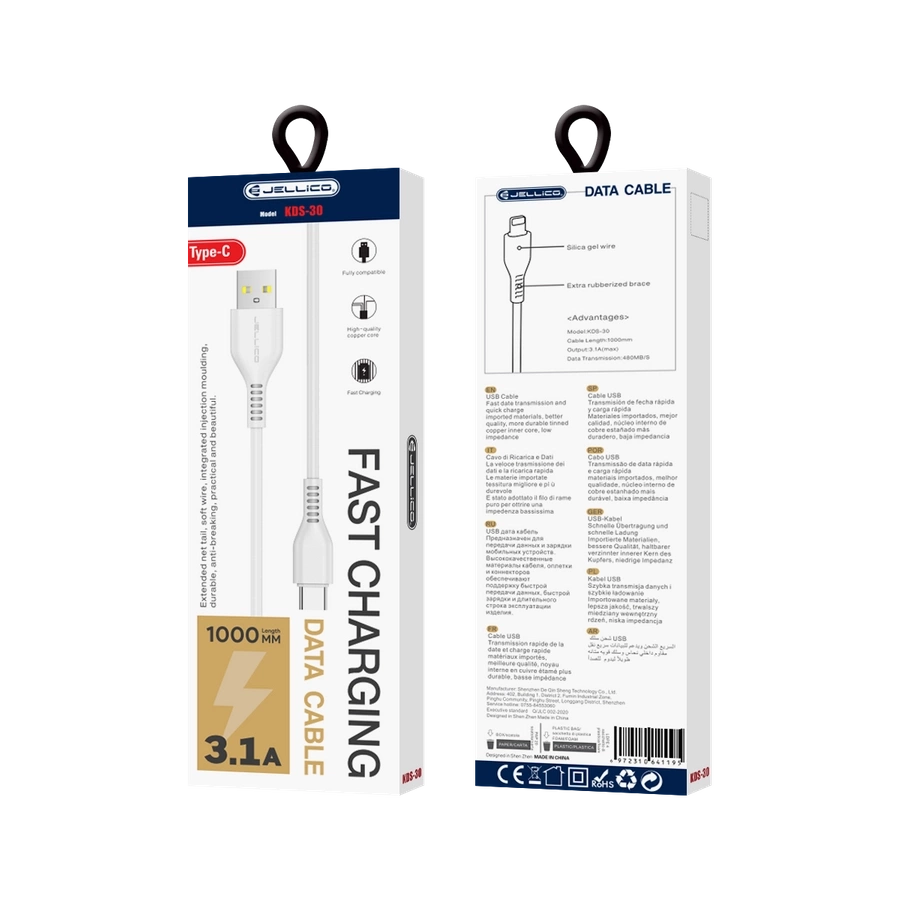 JELLICO kaabel KDS-30 USB-C 3.1A 1M Valge
