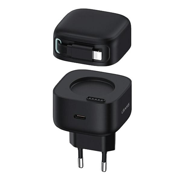 USAMS Võrgulaadija 1xUSB-C Lightning kerikaabliga PD+QC 35W Gan Fast Charging must XMF Series CC209TC01 (US-CC209)