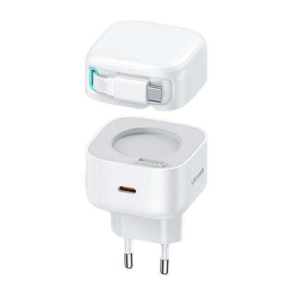 USAMS Võrgulaadija 1xUSB-C USB-C kerikaabliga PD+QC 35W Gan Fast Charging valge XMF Series CC202TC02 (US-CC202)