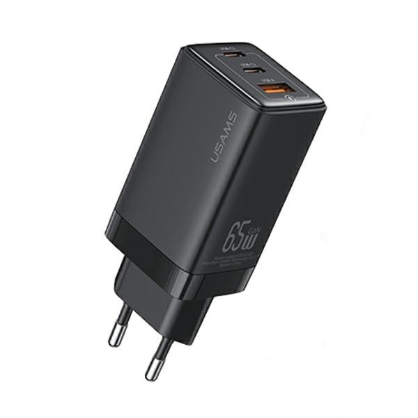 USAMS Võrgulaadija 2xUSB-C+1xUSB 65W (ainult pea) GaN PD3.0 +QC3.0 Fast Charging must Sandru Series CC180TC01 (US-CC180)