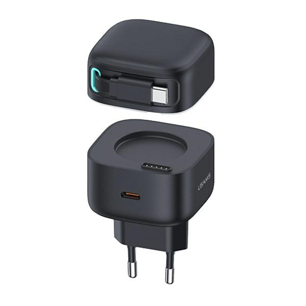 USAMS Võrgulaadija 1xUSB-C USB-C kerikaabliga PD+QC 35W Gan Fast Charging must XMF Series CC202TC01 (US-CC202)