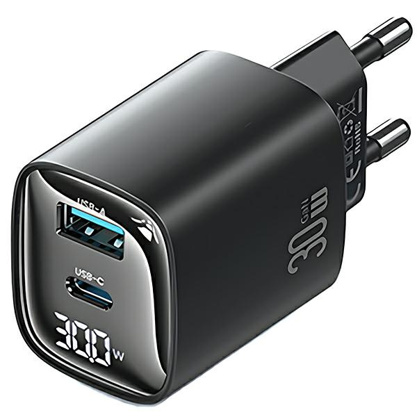 USAMS Võrgulaadija CC229 30W GaN USB-C/USB-A Fast Charging XC Series must CC229TC01