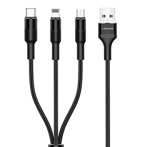 USAMS Punutud kaabel U5 3w1 1,5m 2A must (lightning/microUSB/USB-C) SJ2193IN101 (US-SJ219)
