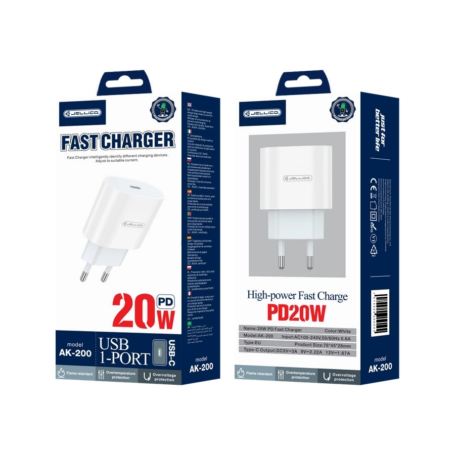 JELLICO seinalaadija AK200 PD 20W 1xUSB-C Valge