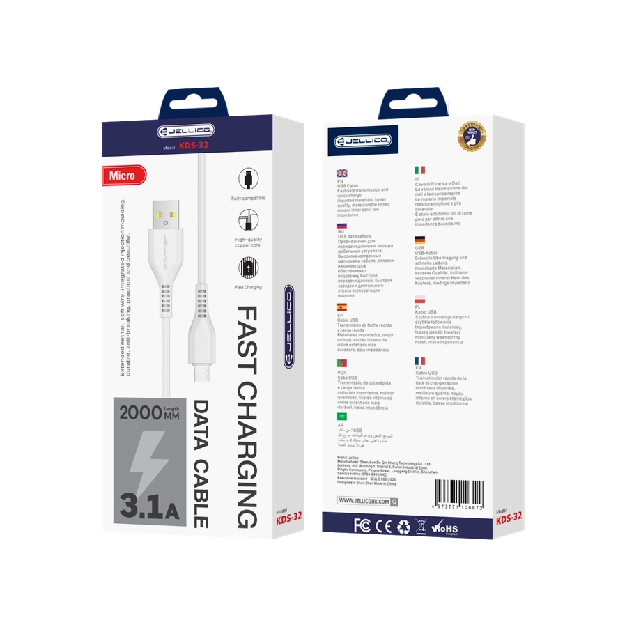 JELLICO kaabel KDS-32 Micro USB 3.1A 2M Valge
