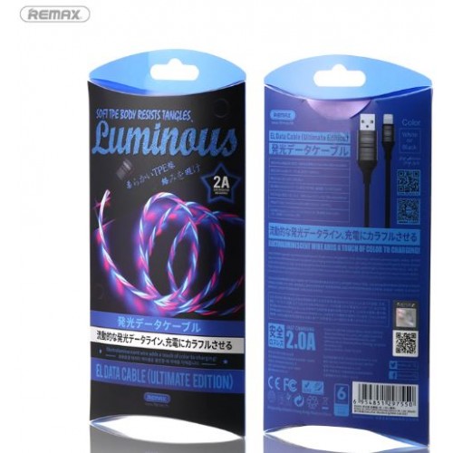 USB Kaabel Remax RC-130i läbipaistev "Lightning" / LED light / 100cm
