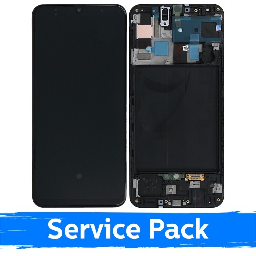 LCD Ekraan Ühildub Samsung A505 A50 Must Koos Frame (Service Pack)