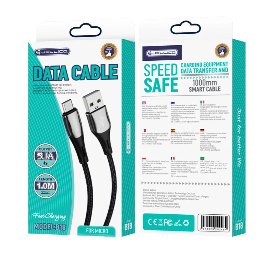 JELLICO Kaabel B18 Micro 3.1A 1M must