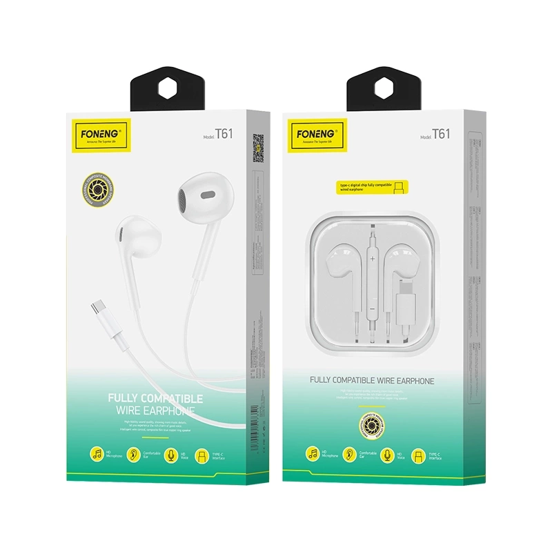FONENG juhtmega kõrvaklapid T61 USB-C mikrofoniga 1.2M valge