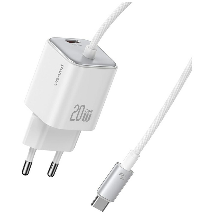 Võrgulaadija USAMS JC Series CC261 20W GaN Mini Fast Charger 2xUSB-C valge