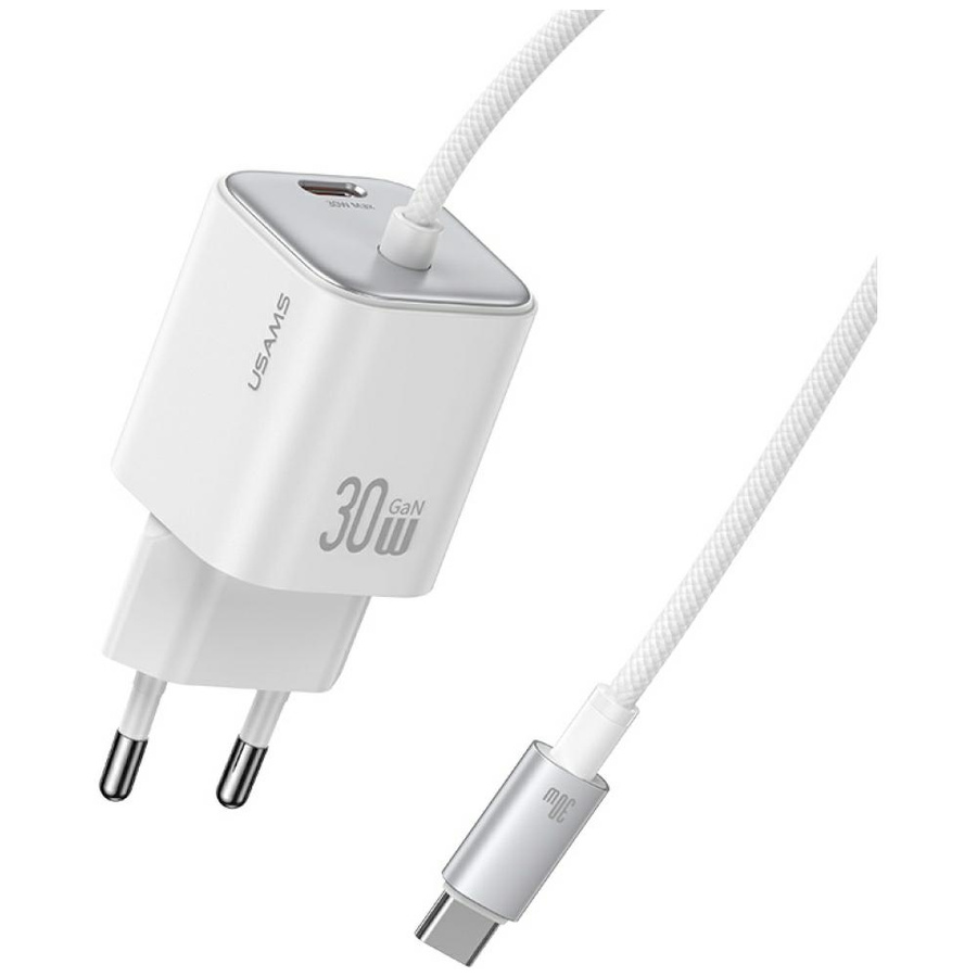 Võrgulaadija USAMS JC Series CC264 30W GaN Mini Fast Charge 2xUSB-C valge