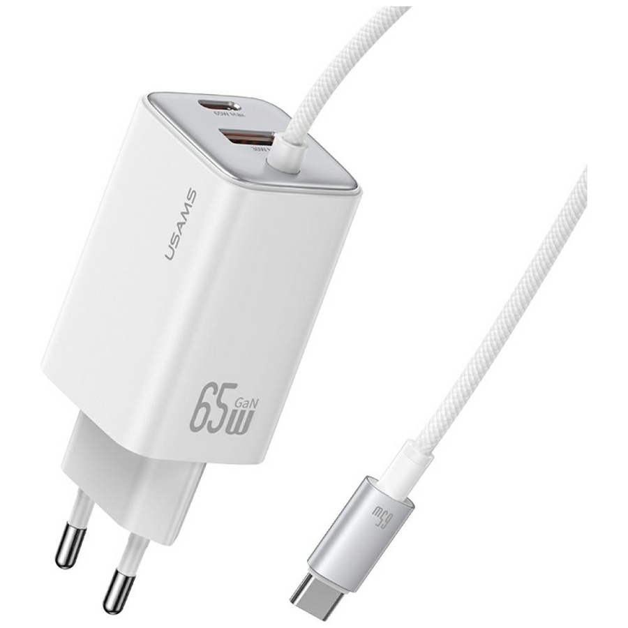 Võrgulaadija USAMS JC Series CC266 65W GaN Fast Charger 2xUSB-C 1xUSB-A valge