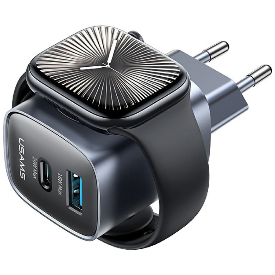 Võrgulaadija USAMS CC293 T67 20W iWatch 1xUSB-C 1xUSB-A tume