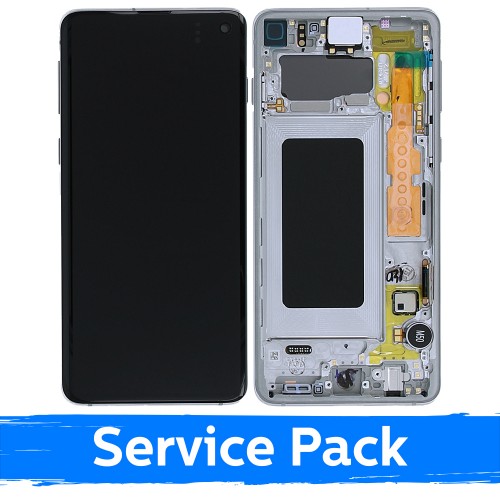 LCD Ekraan Ühildub Samsung G973 S10 Koos Frame / Prism Valge / (Service Pack)