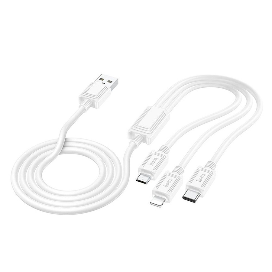 Kaabel 3in1 USB A to Lightning / Micro USB / USB C Hoco 2A 1 m X74 valge