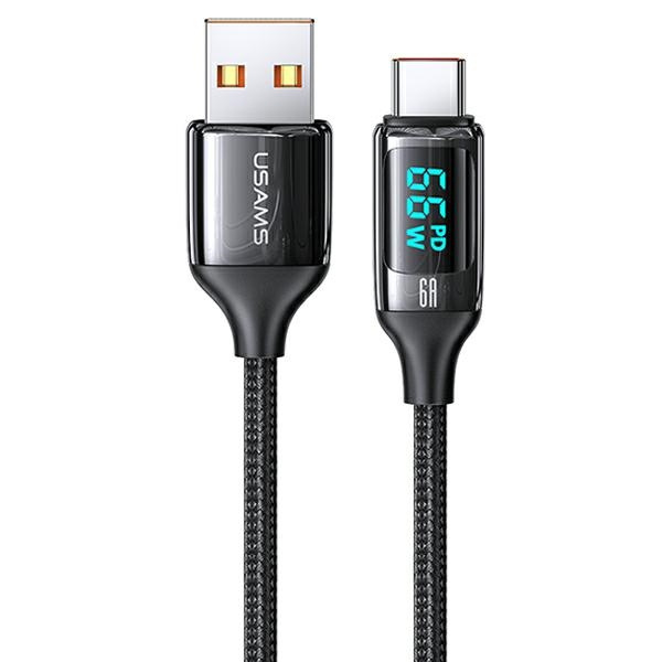 USAMS punutud kaabel U78 USB-C 1,2m LED 6A kiirlaadimine must SJ544USB01 (US-SJ544)