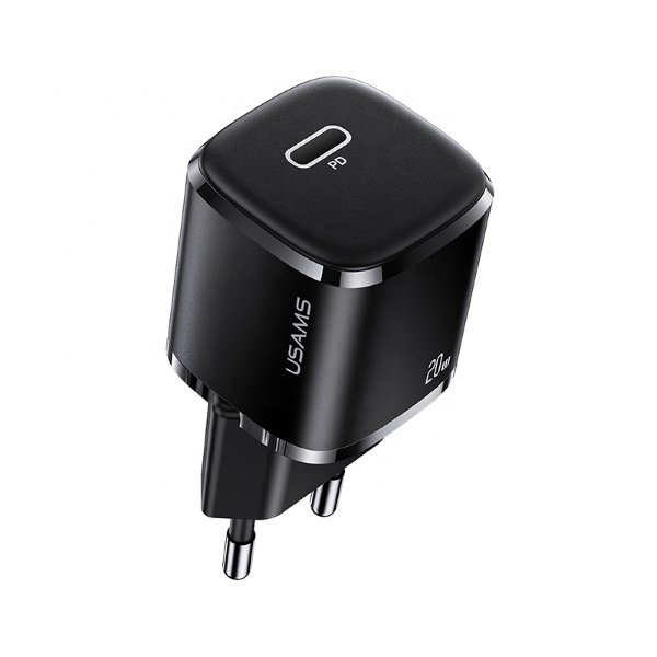 USAMS võrgulaadija 1xUSB-C T36 mini 20W (ainult pea) PD3.0 kiirlaadimine must CC124TC01 (US-CC124)