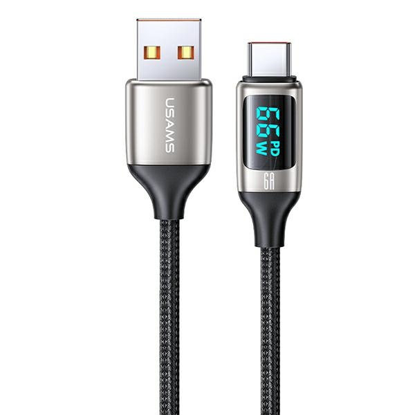 USAMS punutud kaabel U78 USB-C 1,2m LED 6A kiirlaadimine valge SJ544USB02 (US-SJ544)
