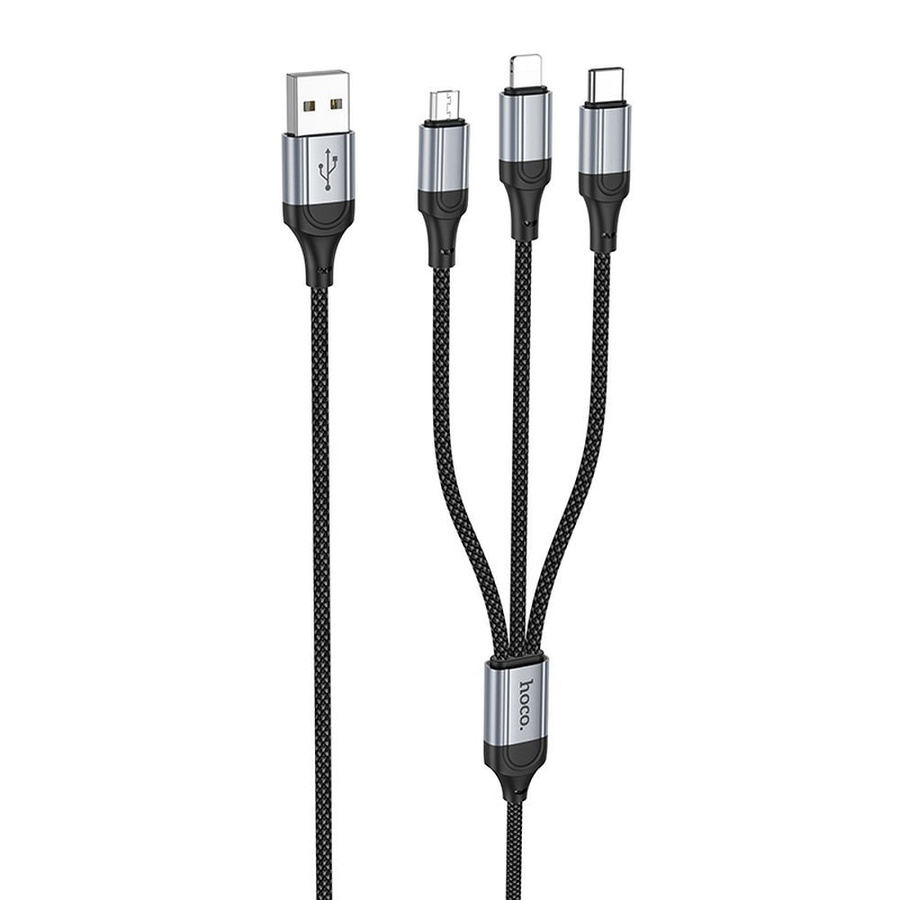 3in1 kaabel USB A Lightning / Micro USB / USB C Hoco 2,4A 1 m X102 must