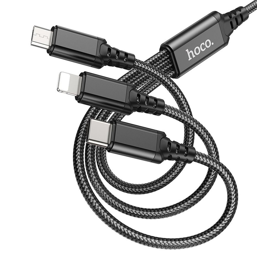 3in1 kaabel USB A Lightning / Micro USB / USB C Hoco 2A 1 m X76 must