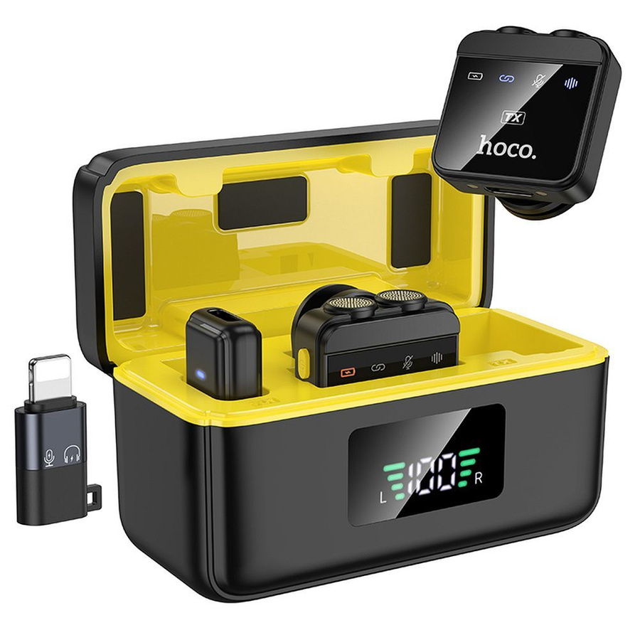 Juhtmevaba reväärmikrofon Lightning / USB C Hoco 2 tk. L17 must