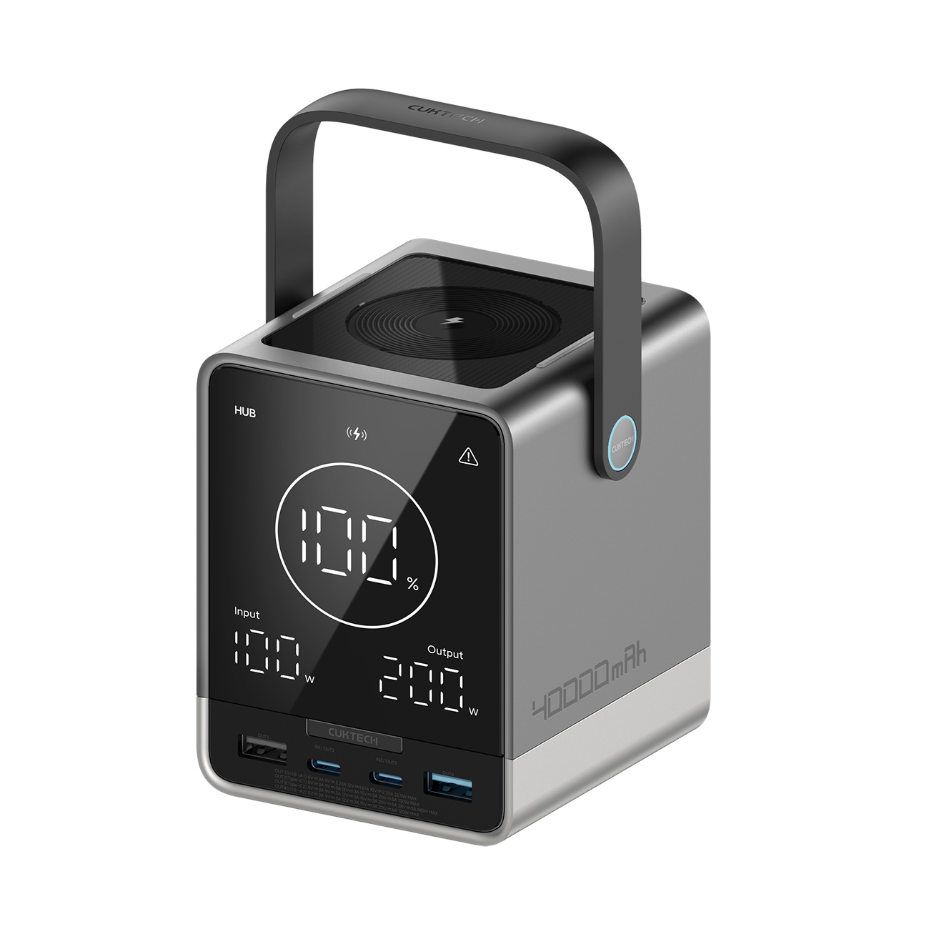 Cuktech Powerbank 300W 40000mAh traadita laadimisega 2x USB-C + 2x USB-A - must