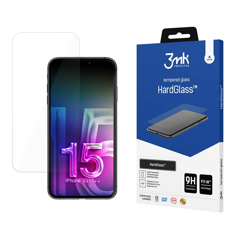Karastatud klaas 9H 3mk HardGlass™ jaoks iPhone 15 Pro