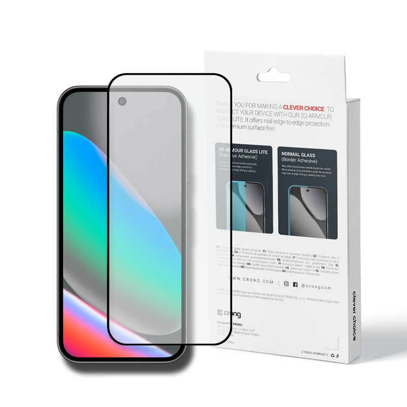 Crong 3D Armor Glass Lite kogu pinnaga liimuv karastatud ekraanikaitseklaas seadmele Google Pixel 9 / 10