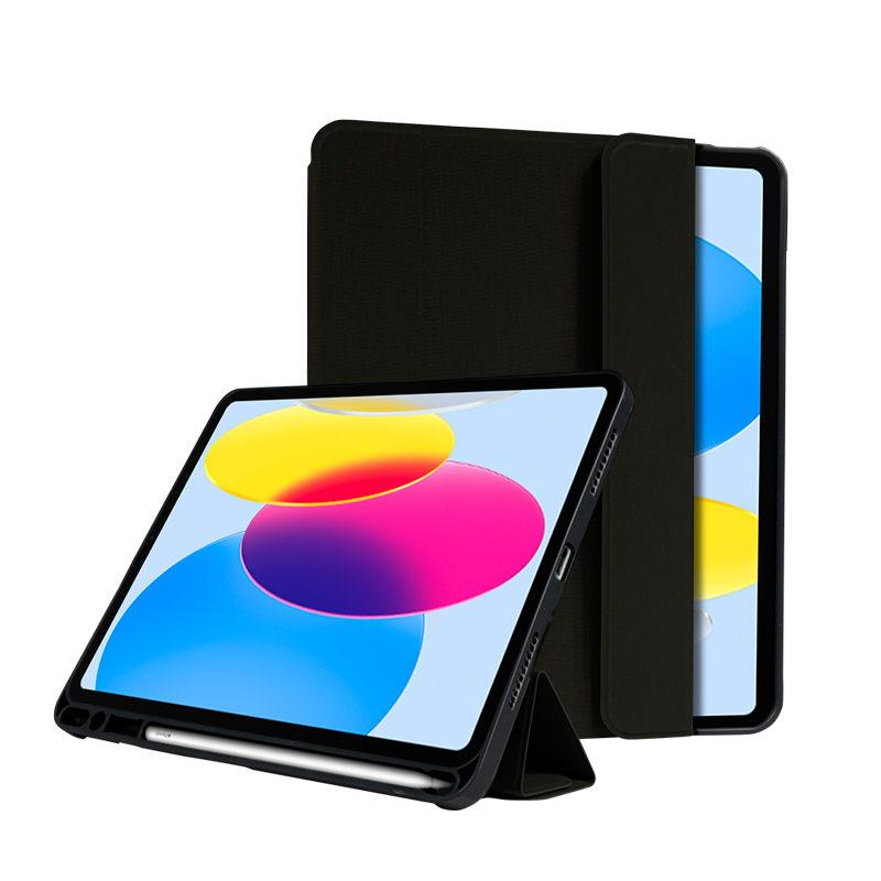 Crong FlexFolio kaanega ümbris seadmele iPad 11" (2025) / iPad 10.9" (2022), Apple Pencili hoidikuga, must