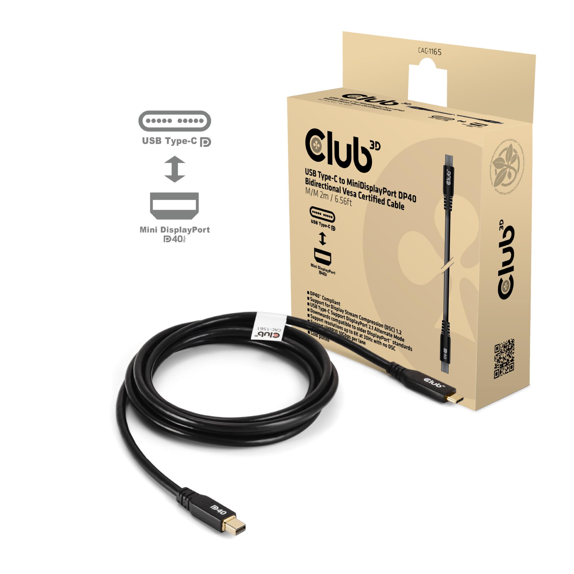USB-C Mini DP kaabel 1.2m CAC-1561 Club3D
