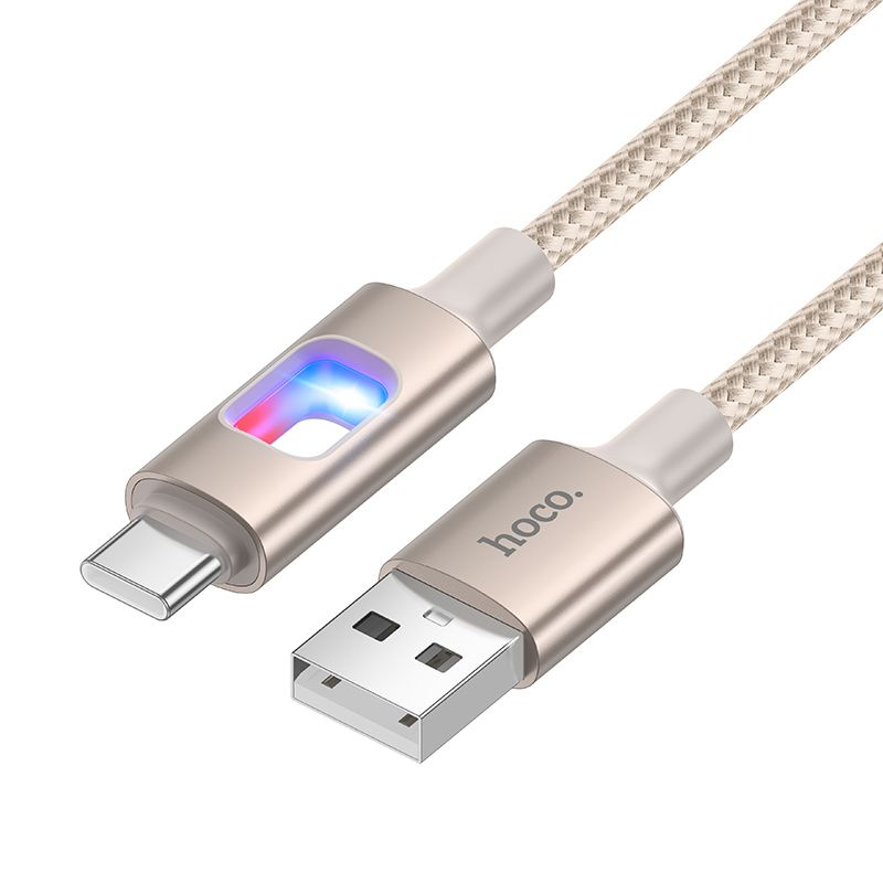 USB kaabel LED-dioodidega USB A USB C Hoco 3A 1,2 m U144 valge